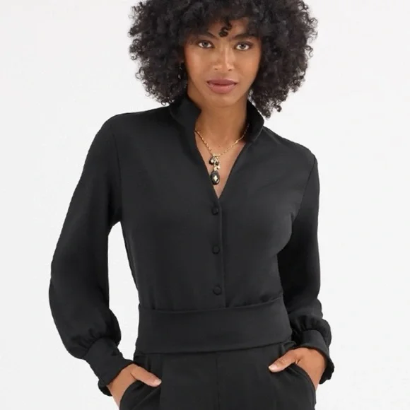 Cabi Composer Top Womens Large Black Button Up Long Sleeve Style 4746 Career - Picture 1 of 9